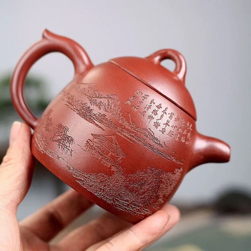 Yixing Zisha Teapot [Shanshui Qin Quan] (Hong Qing Shui Ni - 300ml) - YIQIN TEA HOUSE | yiqinteahouse.com | 200-300ml, new arrival, teapot, teaware, zisha teapot