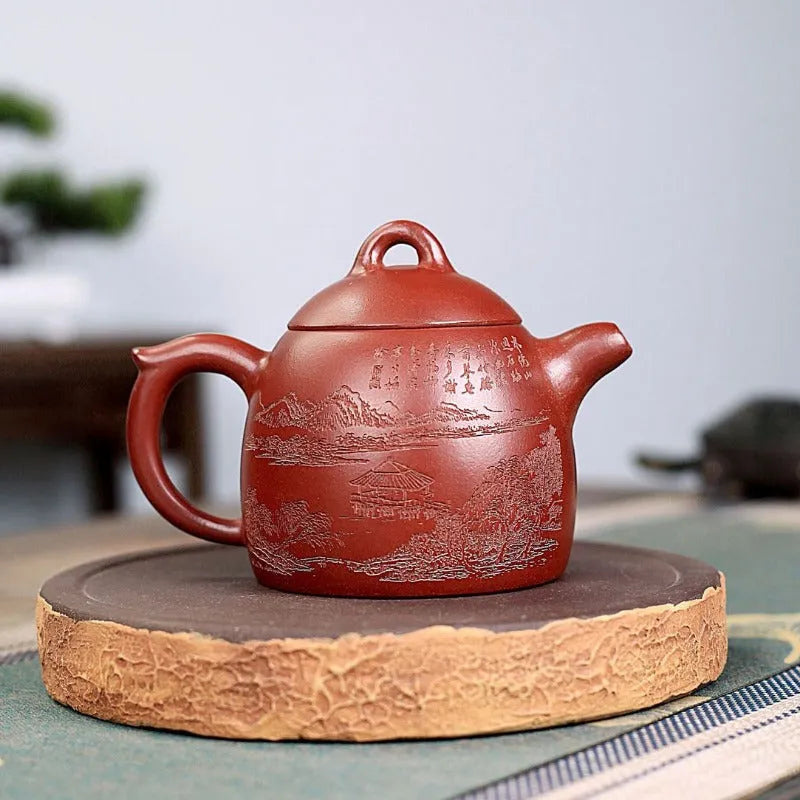 Yixing Zisha Teapot [Shanshui Qin Quan] (Hong Qing Shui Ni - 300ml) - YIQIN TEA HOUSE | yiqinteahouse.com | 200-300ml, new arrival, teapot, teaware, zisha teapot