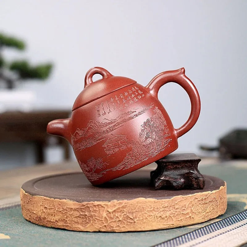 Yixing Zisha Teapot [Shanshui Qin Quan] (Hong Qing Shui Ni - 300ml) - YIQIN TEA HOUSE | yiqinteahouse.com | 200-300ml, new arrival, teapot, teaware, zisha teapot