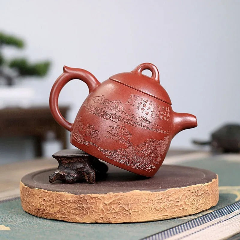 Yixing Zisha Teapot [Shanshui Qin Quan] (Hong Qing Shui Ni - 300ml) - YIQIN TEA HOUSE | yiqinteahouse.com | 200-300ml, new arrival, teapot, teaware, zisha teapot