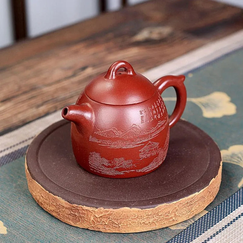 Yixing Zisha Teapot [Shanshui Qin Quan] (Hong Qing Shui Ni - 300ml) - YIQIN TEA HOUSE | yiqinteahouse.com | 200-300ml, new arrival, teapot, teaware, zisha teapot