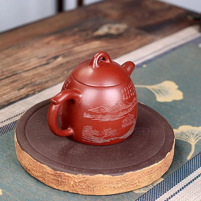 Yixing Zisha Teapot [Shanshui Qin Quan] (Hong Qing Shui Ni - 300ml) - YIQIN TEA HOUSE | yiqinteahouse.com | 200-300ml, new arrival, teapot, teaware, zisha teapot