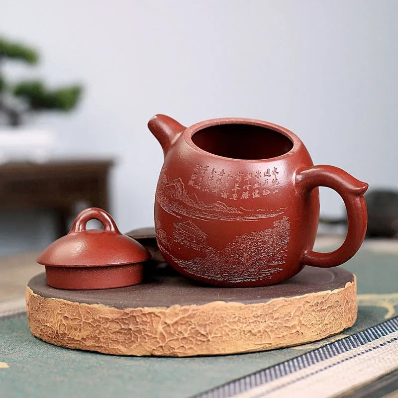 Yixing Zisha Teapot [Shanshui Qin Quan] (Hong Qing Shui Ni - 300ml) - YIQIN TEA HOUSE | yiqinteahouse.com | 200-300ml, new arrival, teapot, teaware, zisha teapot