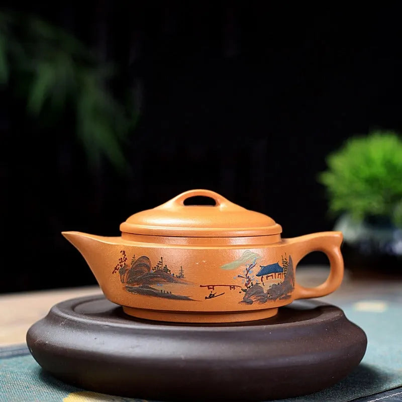 Yixing Zisha Teapot [Shanshui Yinxiang Yu Pan] (Zi Ni - 240ml) - YIQIN TEA HOUSE | yiqinteahouse.com | 200-300ml, new arrival, teapot, teaware, zisha teapot