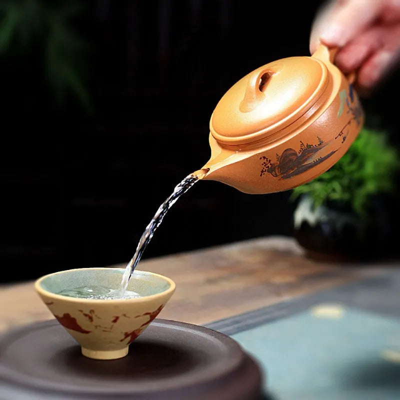 Yixing Zisha Teapot [Shanshui Yinxiang Yu Pan] (Zi Ni - 240ml) - YIQIN TEA HOUSE | yiqinteahouse.com | 200-300ml, new arrival, teapot, teaware, zisha teapot