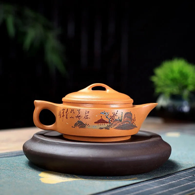 Yixing Zisha Teapot [Shanshui Yinxiang Yu Pan] (Zi Ni - 240ml) - YIQIN TEA HOUSE | yiqinteahouse.com | 200-300ml, new arrival, teapot, teaware, zisha teapot