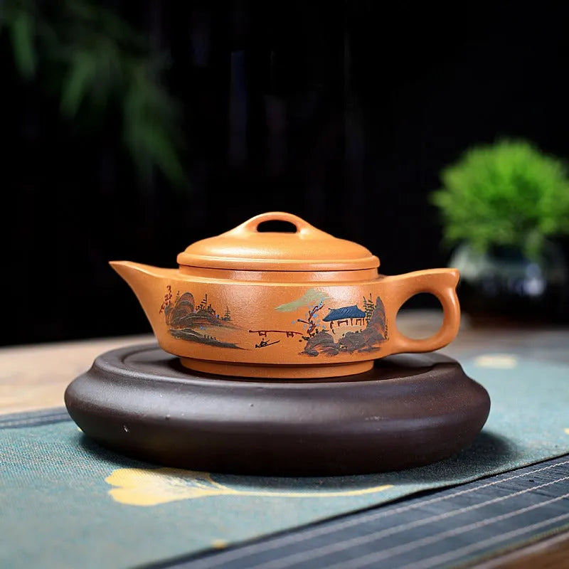 Yixing Zisha Teapot [Shanshui Yinxiang Yu Pan] (Zi Ni - 240ml) - YIQIN TEA HOUSE | yiqinteahouse.com | 200-300ml, new arrival, teapot, teaware, zisha teapot