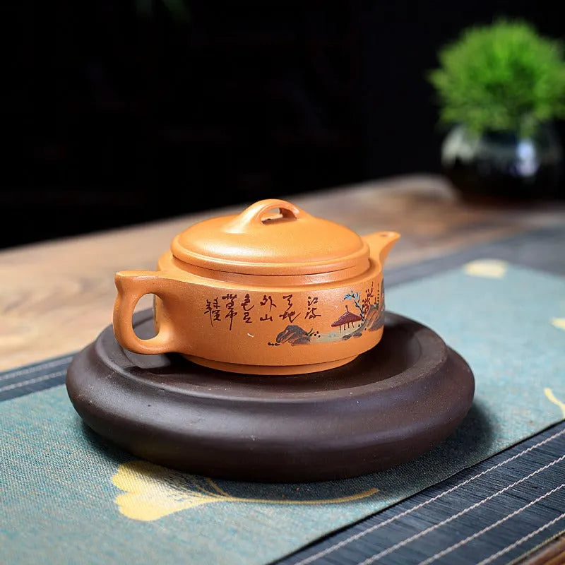 Yixing Zisha Teapot [Shanshui Yinxiang Yu Pan] (Zi Ni - 240ml) - YIQIN TEA HOUSE | yiqinteahouse.com | 200-300ml, new arrival, teapot, teaware, zisha teapot