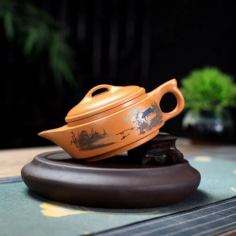 Yixing Zisha Teapot [Shanshui Yinxiang Yu Pan] (Zi Ni - 240ml) - YIQIN TEA HOUSE | yiqinteahouse.com | 200-300ml, new arrival, teapot, teaware, zisha teapot