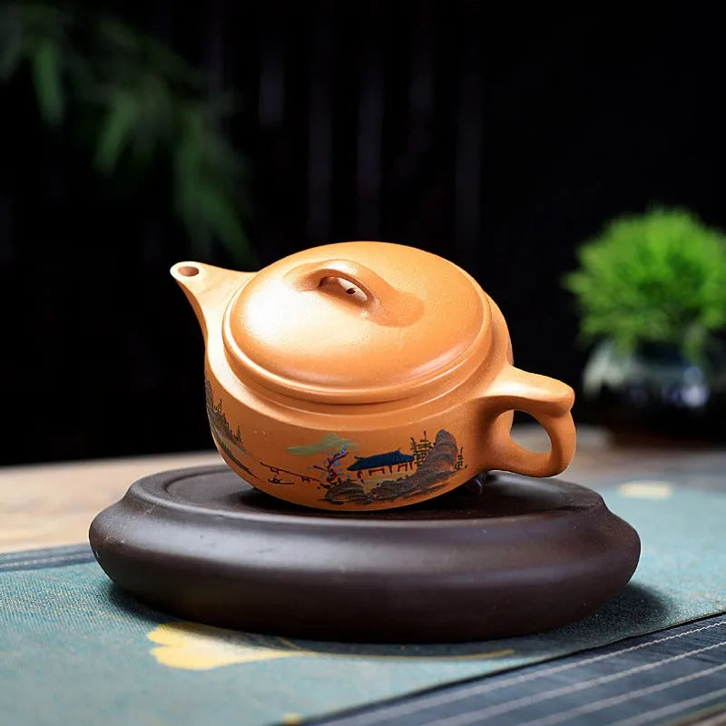 Yixing Zisha Teapot [Shanshui Yinxiang Yu Pan] (Zi Ni - 240ml) - YIQIN TEA HOUSE | yiqinteahouse.com | 200-300ml, new arrival, teapot, teaware, zisha teapot