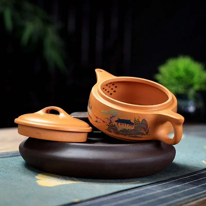 Yixing Zisha Teapot [Shanshui Yinxiang Yu Pan] (Zi Ni - 240ml) - YIQIN TEA HOUSE | yiqinteahouse.com | 200-300ml, new arrival, teapot, teaware, zisha teapot