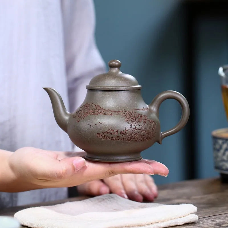 Yixing Zisha Teapot [Shen Deng Yu Hu] (Xue Ke Qing Duan Ni - 310ml) - YIQIN TEA HOUSE | yiqinteahouse.com | >300ml, new arrival, teapot, teaware, zisha teapot