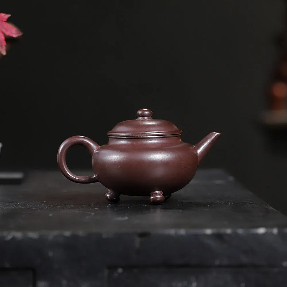 Yixing Zisha Teapot [Shuiping Tripod] (Zi Zhu Ni - 300ml) - YIQIN TEA HOUSE | yiqinteahouse.com | 200-300ml, new arrival, teapot, teaware, zisha teapot