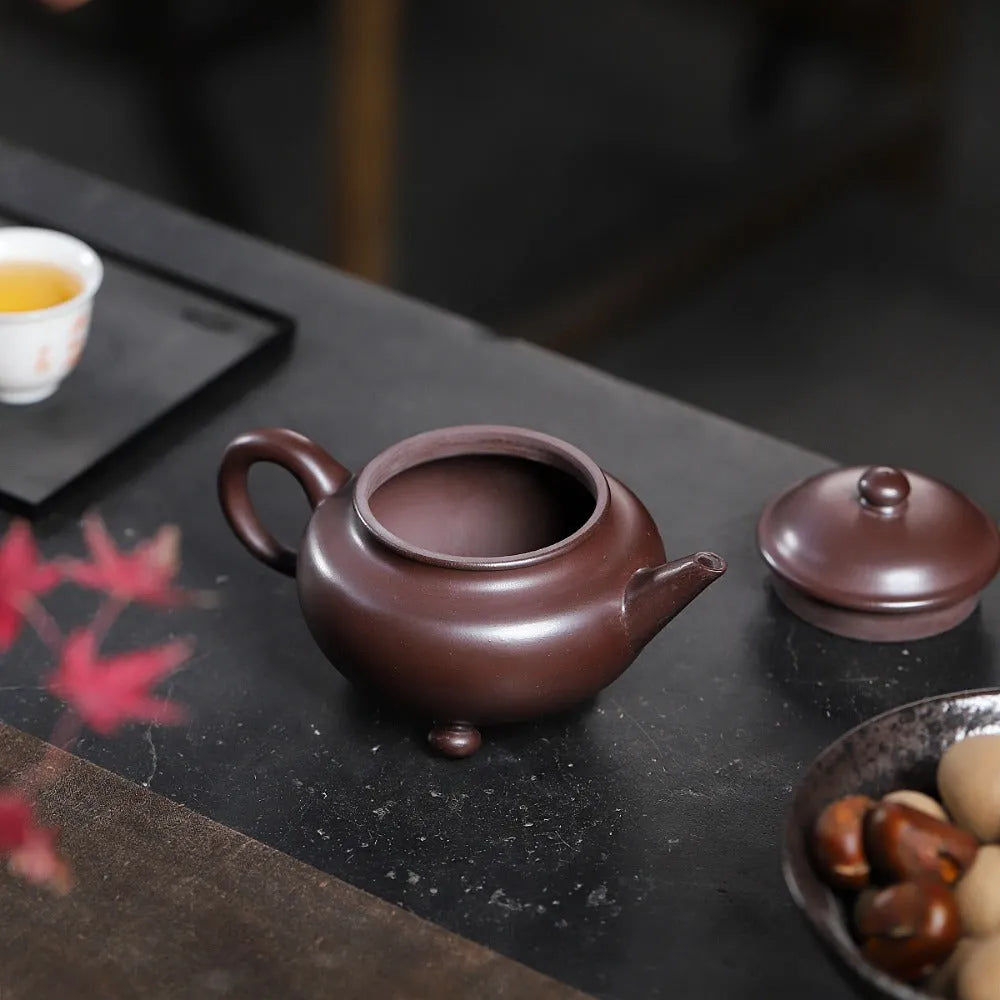 Yixing Zisha Teapot [Shuiping Tripod] (Zi Zhu Ni - 300ml) - YIQIN TEA HOUSE | yiqinteahouse.com | 200-300ml, new arrival, teapot, teaware, zisha teapot