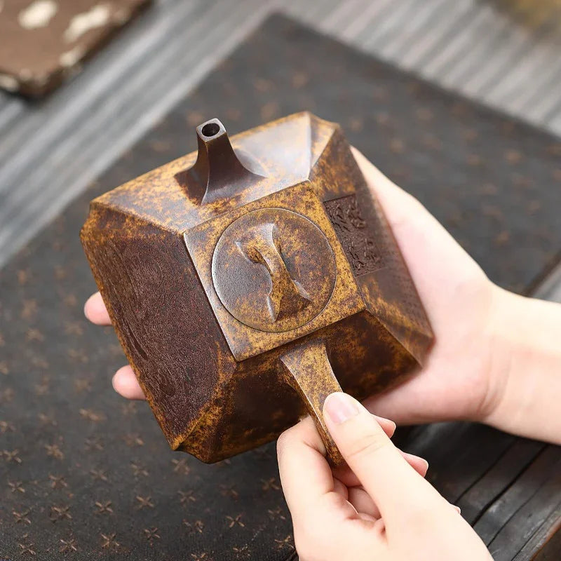 Yixing Zisha Teapot [Sifang Chou Jiao] (Longgu Jin Sha - 320ml) - YIQIN TEA HOUSE | yiqinteahouse.com | >300ml, teapot, teaware, zisha teapot
