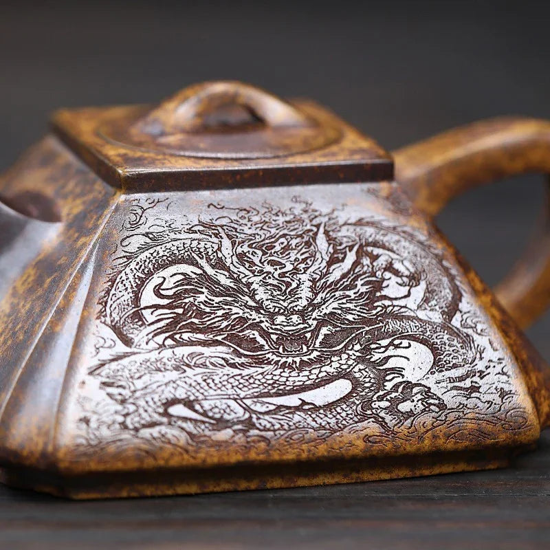 Yixing Zisha Teapot [Sifang Chou Jiao] (Longgu Jin Sha - 320ml) - YIQIN TEA HOUSE | yiqinteahouse.com | >300ml, teapot, teaware, zisha teapot