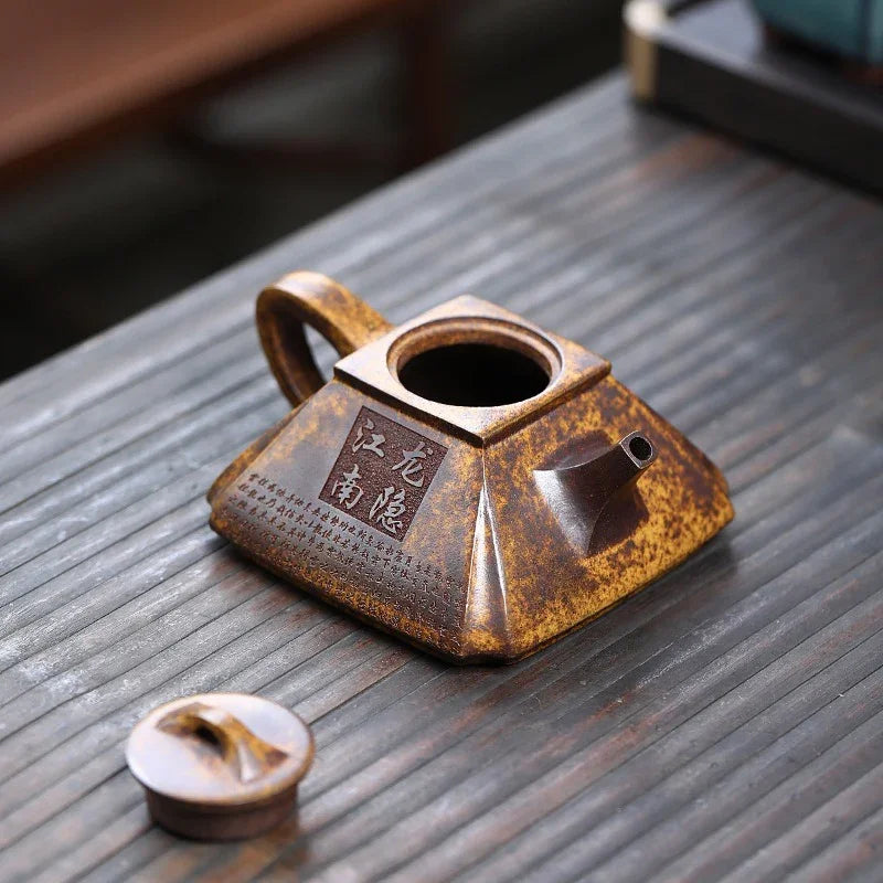 Yixing Zisha Teapot [Sifang Chou Jiao] (Longgu Jin Sha - 320ml) - YIQIN TEA HOUSE | yiqinteahouse.com | >300ml, teapot, teaware, zisha teapot