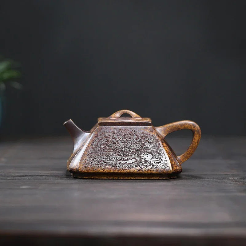 Yixing Zisha Teapot [Sifang Chou Jiao] (Longgu Jin Sha - 320ml) - YIQIN TEA HOUSE | yiqinteahouse.com | >300ml, teapot, teaware, zisha teapot