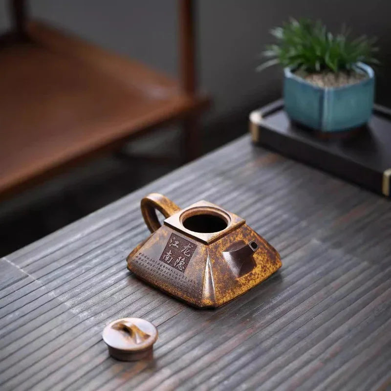Yixing Zisha Teapot [Sifang Chou Jiao] (Longgu Jin Sha - 320ml) - YIQIN TEA HOUSE | yiqinteahouse.com | >300ml, teapot, teaware, zisha teapot