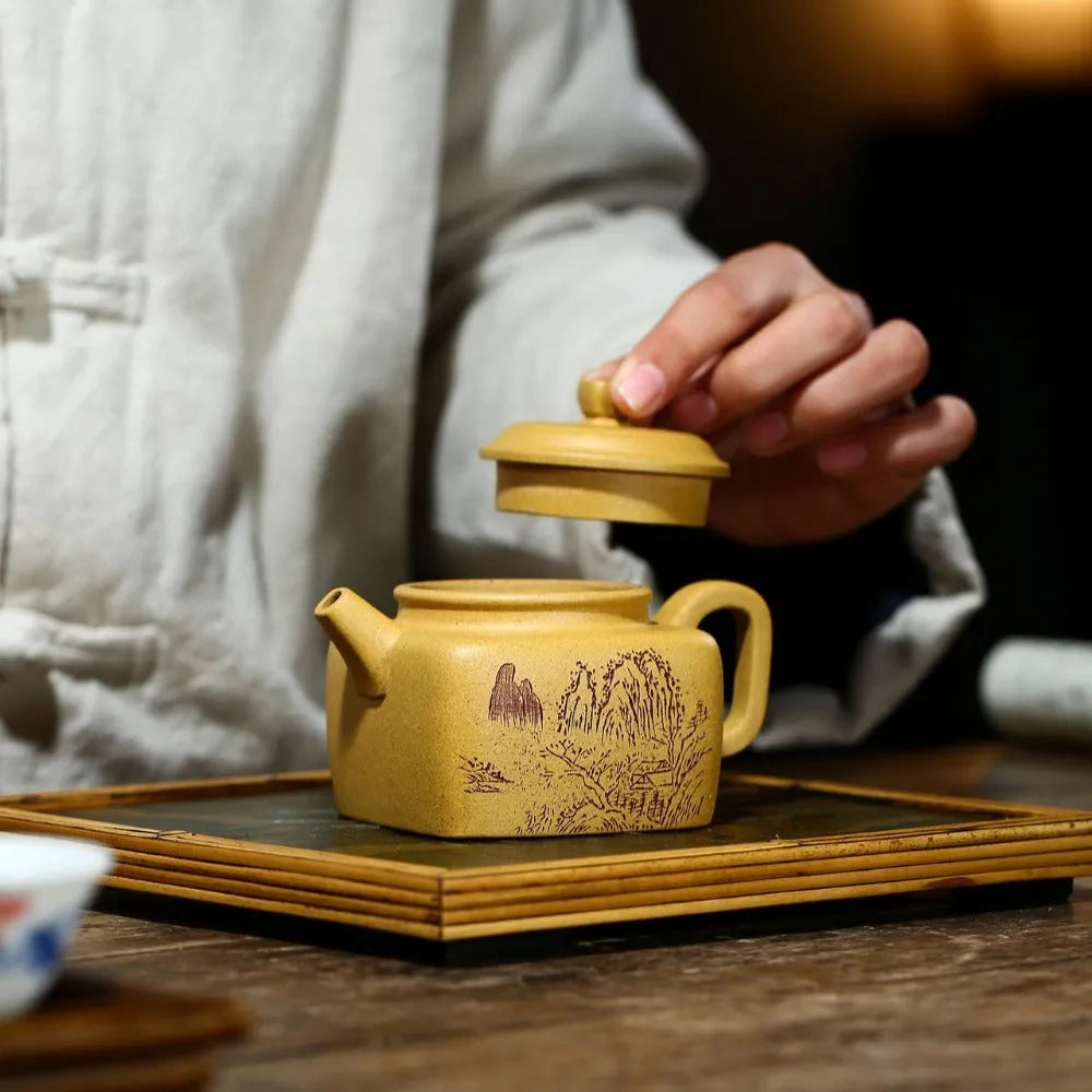 Yixing Zisha Teapot [Sifang Dezhong] (Huangjin Duan Ni - 220ml) - YIQIN TEA HOUSE | yiqinteahouse.com | 200-300ml, new arrival, teapot, teaware, zisha teapot