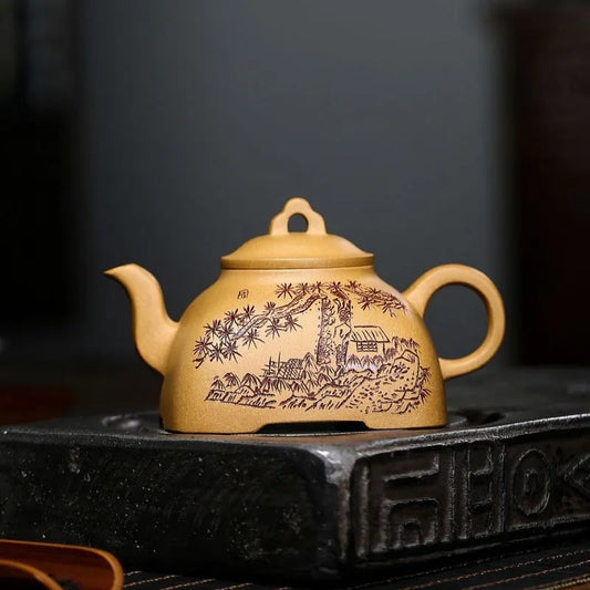 Yixing Zisha Teapot [Sifang Guling] (Huangjin Duan NI - 280ml) - YIQIN TEA HOUSE | yiqinteahouse.com | 200-300ml, new arrival, teapot, teaware, zisha teapot