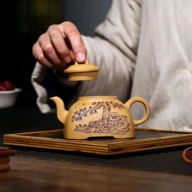 Yixing Zisha Teapot [Sifang Guling] (Huangjin Duan NI - 280ml) - YIQIN TEA HOUSE | yiqinteahouse.com | 200-300ml, new arrival, teapot, teaware, zisha teapot