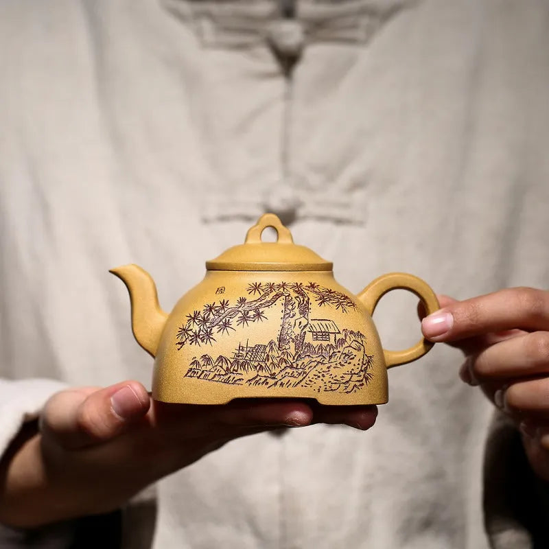 Yixing Zisha Teapot [Sifang Guling] (Huangjin Duan NI - 280ml) - YIQIN TEA HOUSE | yiqinteahouse.com | 200-300ml, new arrival, teapot, teaware, zisha teapot