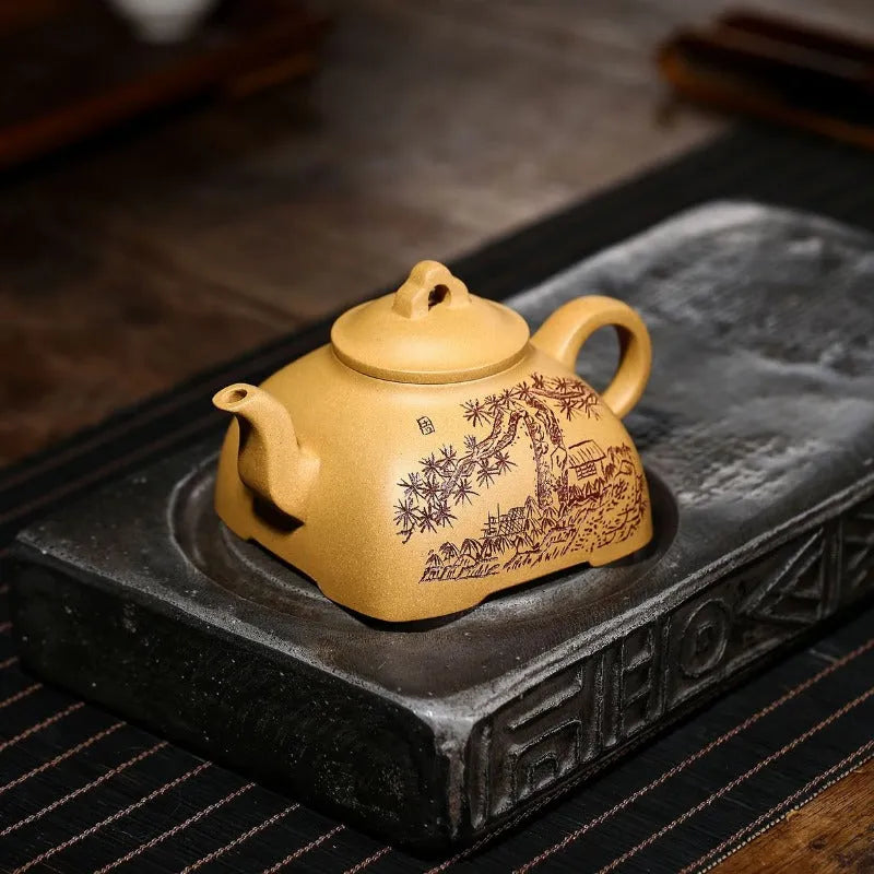 Yixing Zisha Teapot [Sifang Guling] (Huangjin Duan NI - 280ml) - YIQIN TEA HOUSE | yiqinteahouse.com | 200-300ml, new arrival, teapot, teaware, zisha teapot