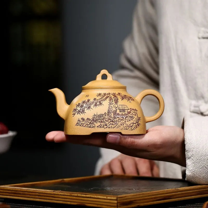 Yixing Zisha Teapot [Sifang Guling] (Huangjin Duan NI - 280ml) - YIQIN TEA HOUSE | yiqinteahouse.com | 200-300ml, new arrival, teapot, teaware, zisha teapot