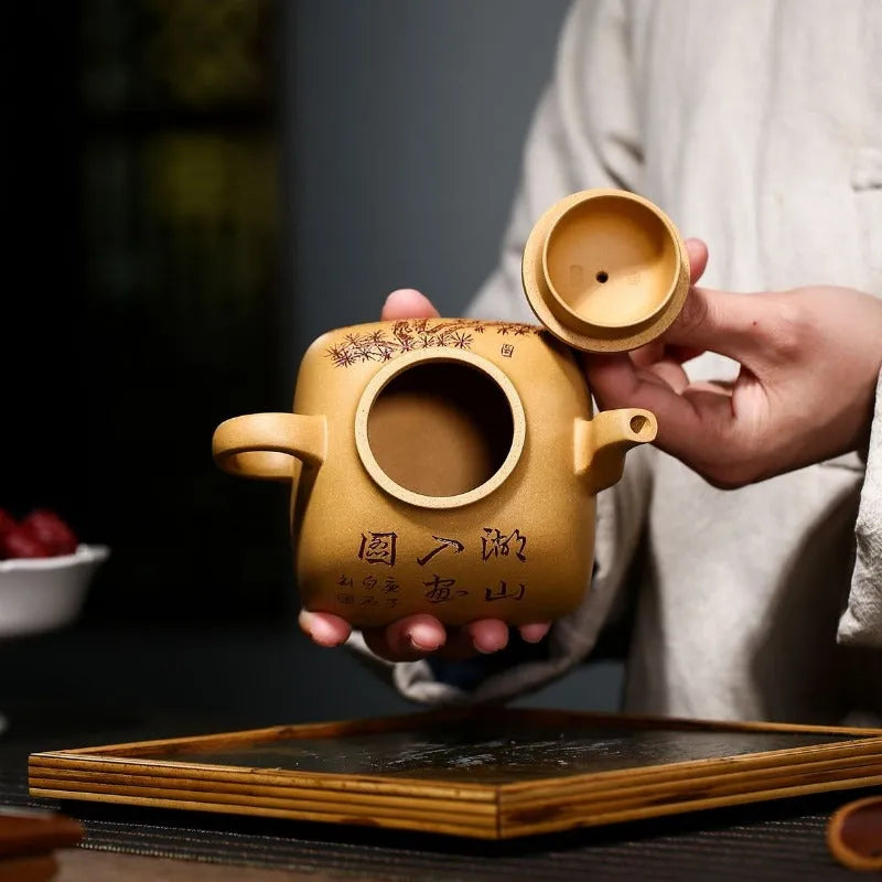 Yixing Zisha Teapot [Sifang Guling] (Huangjin Duan NI - 280ml) - YIQIN TEA HOUSE | yiqinteahouse.com | 200-300ml, new arrival, teapot, teaware, zisha teapot