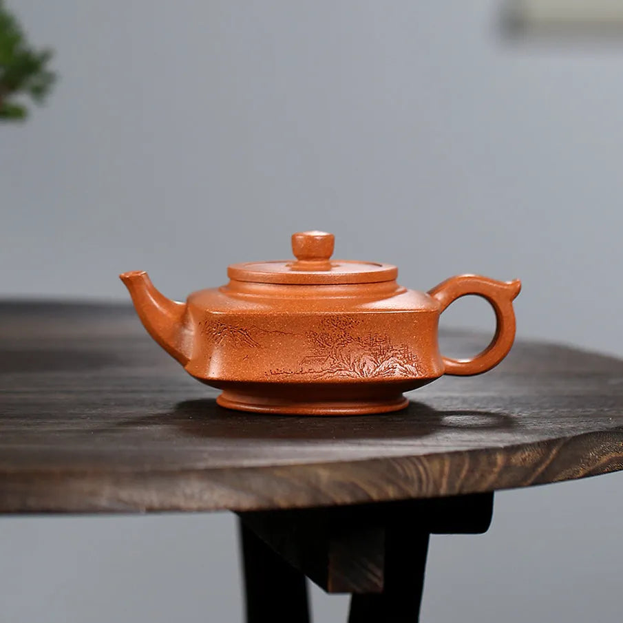 Yixing Zisha Teapot [Sifang Zhou Pan] (Hong Jiang Po Ni - 270ml) - YIQIN TEA HOUSE | yiqinteahouse.com | 200-300ml, new arrival, teapot, teaware, zisha teapot