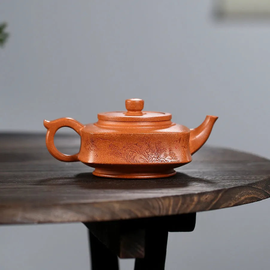 Yixing Zisha Teapot [Sifang Zhou Pan] (Hong Jiang Po Ni - 270ml) - YIQIN TEA HOUSE | yiqinteahouse.com | 200-300ml, new arrival, teapot, teaware, zisha teapot