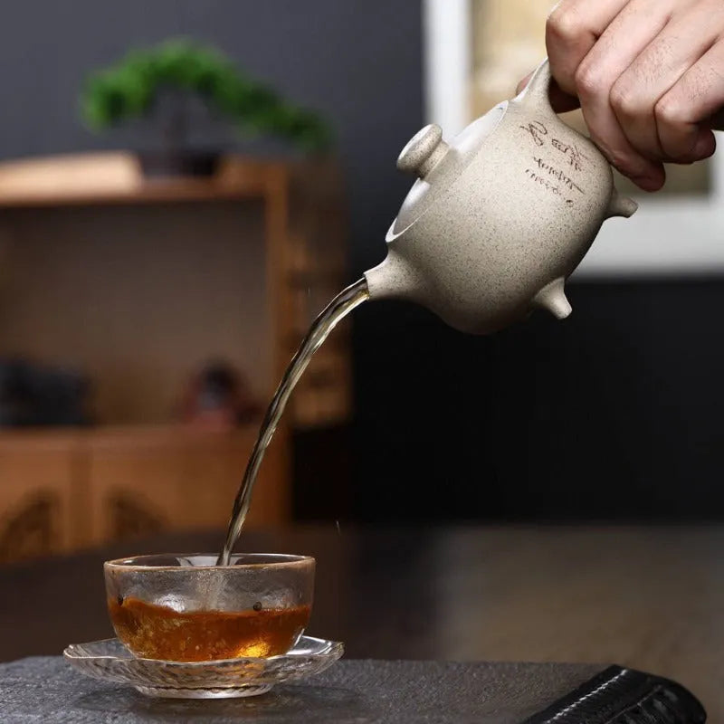 Yixing Zisha Teapot [Three Legs Tripod] (Bai Duan Ni - 160ml) - YIQIN TEA HOUSE | yiqinteahouse.com | 200-300ml, new arrival, teapot, teaware, zisha teapot