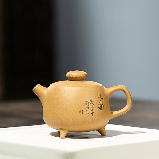 Yixing Zisha Teapot [Three Legs Tripod] (Huangjin Duan Ni - 190ml) - YIQIN TEA HOUSE | yiqinteahouse.com | <200ml, teapot, teaware, zisha teapot