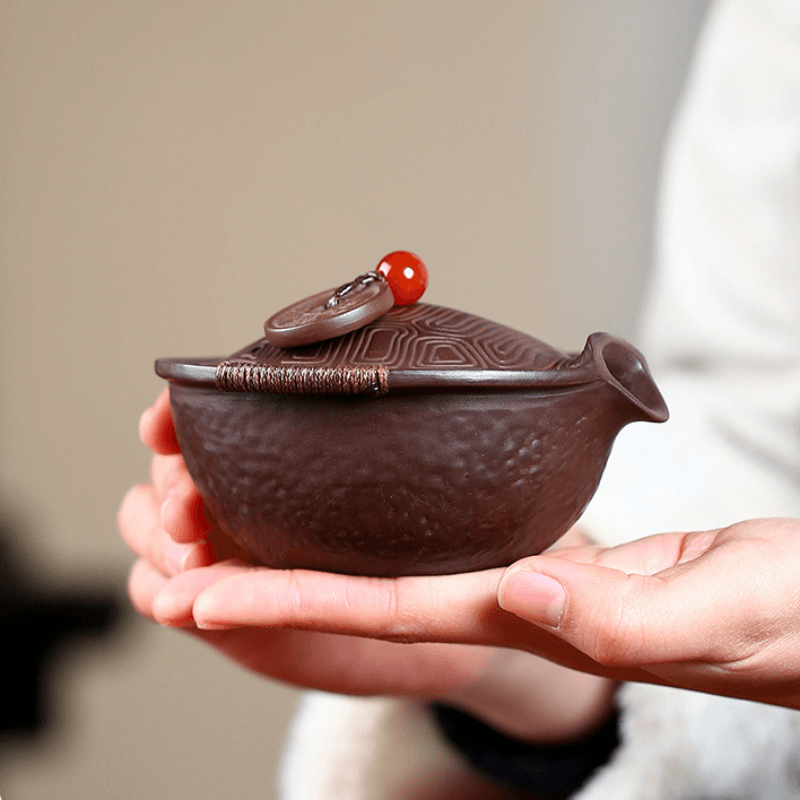 Full Handmade Yixing Purple Clay Gaiwan [Wealthy] | 全手工宜兴紫砂手抓壶/盖碗 原矿紫泥 [富甲天下] - YIQIN TEA HOUSE 一沁茶舍  |  yiqinteahouse.com