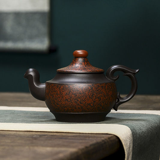 Full Handmade Yixing Zisha Teapot [Dancing Phoenix] (Hei Jiao Ni - 350ml)