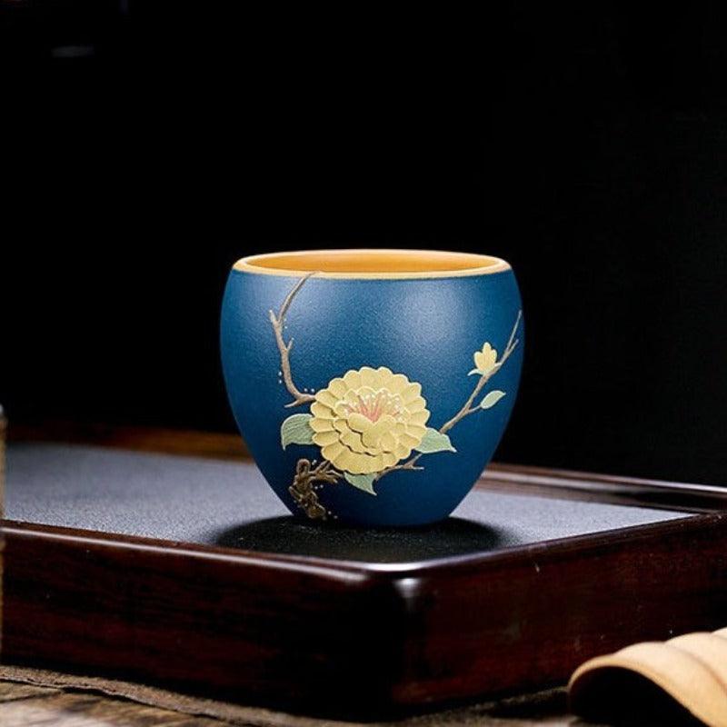 Full Handmade Yixing Purple Clay Master Tea Cup Gift Set [Flowers Bloom] | 全手工宜兴紫砂主人杯 [百花争艳] 礼装全套 - YIQIN TEA HOUSE 一沁茶舍  |  yiqinteahouse.com