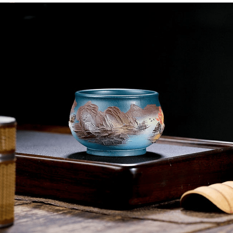 Full Handmade Yixing Purple Clay Master Tea Cup Set [Shanshui] | 全手工宜兴紫砂主人杯 [山水] 礼装全套 - YIQIN TEA HOUSE 一沁茶舍  |  yiqinteahouse.com