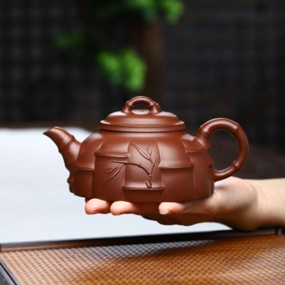 Full Handmade Yixing Zisha Teapot [Half Moon Bamboo Pot] (Di Cao Qing - 260ml)