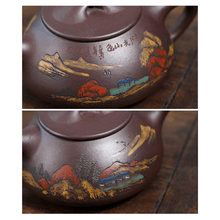 Load image into Gallery viewer, Full Handmade Yixing Purple Clay Shanshui Color Painted Teapot [Xiaoman Piao] | 全手工宜兴紫砂壶 原矿老紫泥泥绘山水 [小满飘] - YIQIN TEA HOUSE 一沁茶舍  |  yiqinteahouse.com
