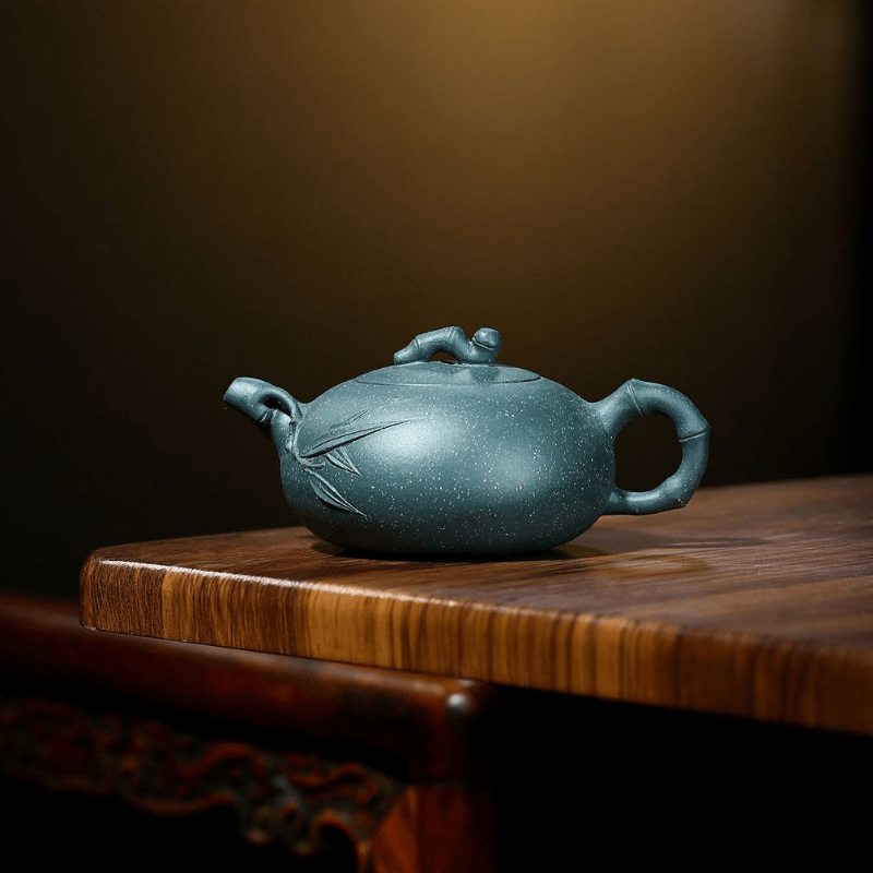 Yixing Purple Clay Teapot [Bamboo Round Pot] | 宜兴紫砂壶 原矿绿泥 [竹叶天圆] - YIQIN TEA HOUSE 一沁茶舍  |  yiqinteahouse.com