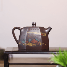 Load image into Gallery viewer, Full Handmade Yixing Purple Clay Shanshui Color Painted Teapot [Liufang Han Duo] | 全手工宜兴紫砂壶 原矿老紫泥泥绘山水 [六方汉铎] - YIQIN TEA HOUSE 一沁茶舍  |  yiqinteahouse.com
