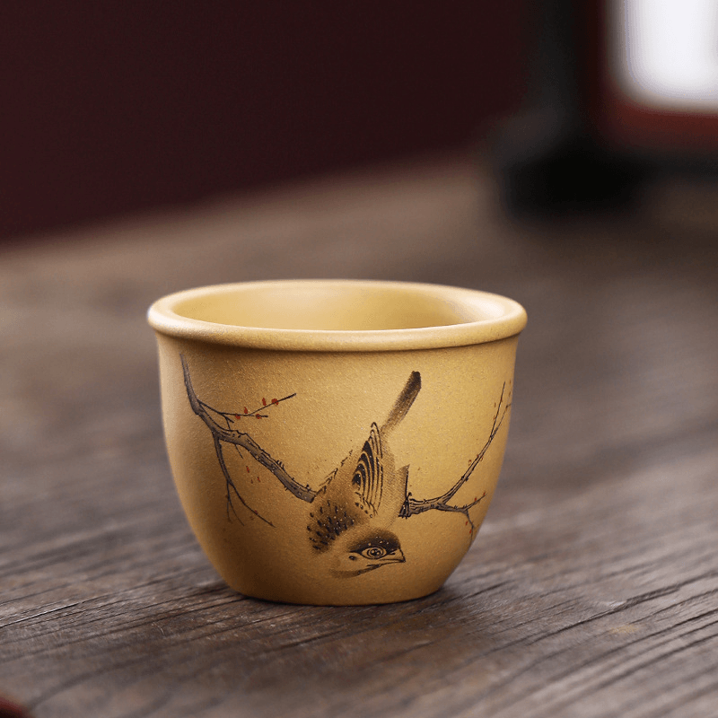 Handmade Yixing Purple Clay Master Tea Cup [Xi Shang Mei Shao] | 手工宜兴紫砂泥绘主人杯 原矿黄金段  [喜上眉梢] - YIQIN TEA HOUSE 一沁茶舍  |  yiqinteahouse.com
