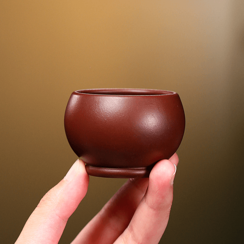 Yixing Purple Clay (Zisha) Tea Cup [Yuan Kou Xiao Bei] | 宜兴紫砂品茗杯 原矿紫朱泥 [圆口小杯] 60ml x 4 - YIQIN TEA HOUSE 一沁茶舍  |  yiqinteahouse.com