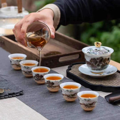 Jingdezhen Bone China Tea Set [Ink Camellia] 8pcs | 景德镇 骨瓷茶具8头套装 [墨水山] - YIQIN TEA HOUSE 一沁茶舍 | yiqinteahouse.com
