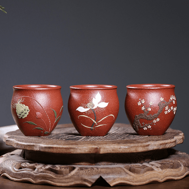 Handmade Yixing Purple Clay Master Tea Cup [Xi Ke] Gift Set | 手工宜兴紫砂泥绘主人杯 原矿梨皮朱泥 [溪客] 礼装全套 - YIQIN TEA HOUSE 一沁茶舍  |  yiqinteahouse.com