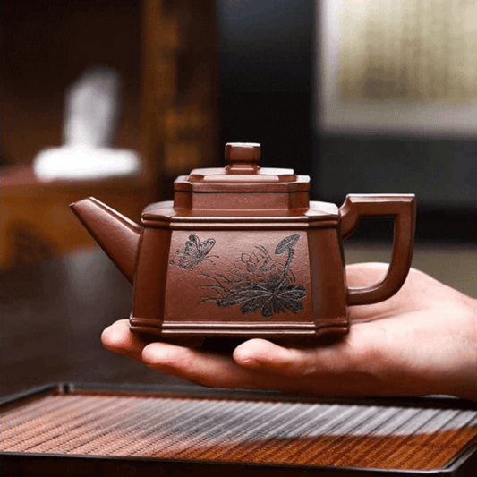 Full Handmade Yixing Purple Clay Teapot [Hua Yun Die Wu] | 全手工宜兴紫砂壶 珍藏底槽清 [花韵蝶舞] - YIQIN TEA HOUSE 一沁茶舍  |  yiqinteahouse.com