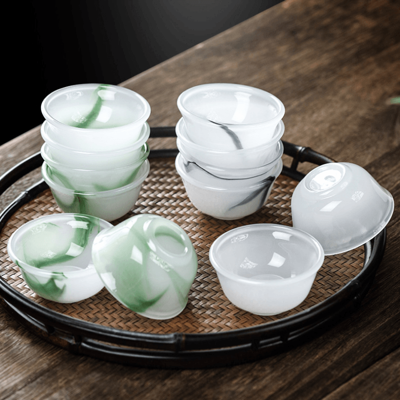Ink Paint Jade Porcelain/Green Paint Emerald Tea Cup | 水墨/翡翠绿墨 玉瓷品茗杯 30ml - YIQIN TEA HOUSE 一沁茶舍  |  yiqinteahouse.com
