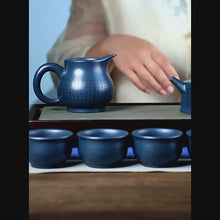 Load and play video in Gallery viewer, Full Handmade Yixing Zisha Teapot [Liufang Xin Lan 六方心蓝] 1 Pot 5 Cups Set (Tian Qing Ni - 230ml)
