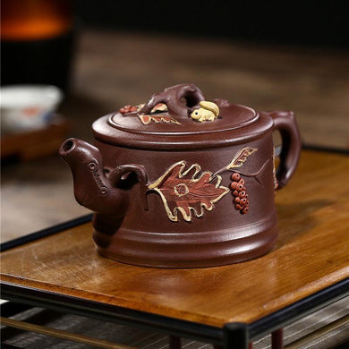 Yixing Purple Clay Teapot [Squirrel Grape Pot] | 全手工宜兴紫砂壶 原矿紫泥 泥绘 [松鼠葡萄壶] - YIQIN TEA HOUSE 一沁茶舍  |  yiqinteahouse.com